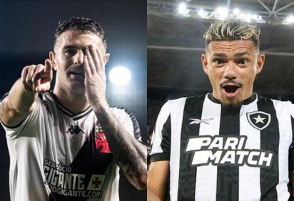 Vegetti, do Vasco, e Tiquinho Soares, do Botafogo, são a esperança de gols dos times cariocas hoje à tarde -  (crédito: Leandro Amorim/Vasco e Vítor Silva/Botafogo)