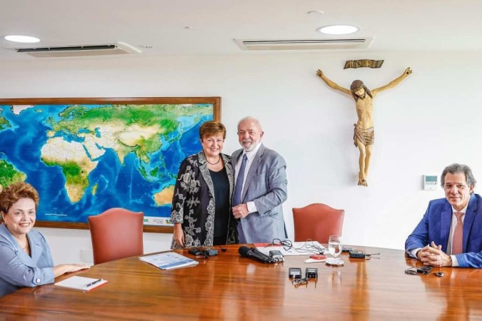 A reunião ocorre no Palácio do Planalto. Georgieva veio ao Brasil na semana passada para participar de encontro de ministros das Finanças e presidentes de Bancos Centrais do G20, que reúne os 20 países mais ricos do mundo. -  (crédito: Ricardo Stuckert)