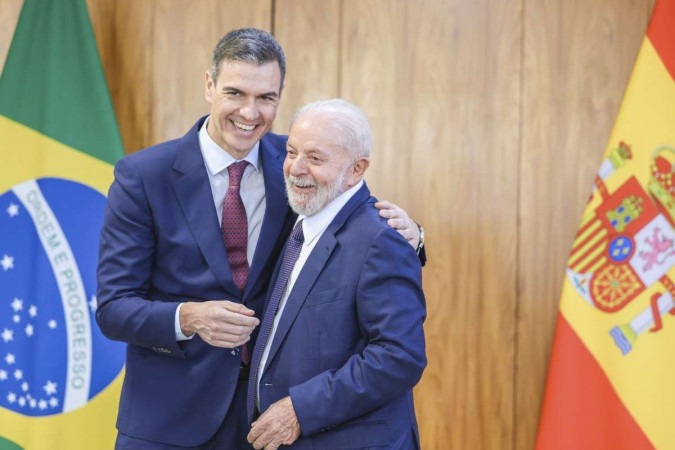 Apesar da presença de Pedro Sánchez, no contato com a imprensa Lula deu ênfase à sua agenda internacional ao falar sobre a Venezuela e criticar Israel -  (crédito: Ricardo Stuckert/PR)