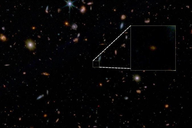 Considerada extremamente rara, a formação de novas estrelas remonta há mais de 13 bilhões de anos -  (crédito: JADES Collaboration)