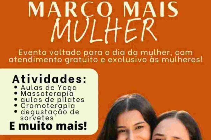 Março Mais Mulher 2024 oferece atividades gratuitas para mulheres neste sábado (9/3) - (crédito: Administração Regional do Sudoeste, Octogonal e SIG) Março Mais Mulher 2024 oferece atividades gratuitas para mulheres neste sábado (9/3) - (crédito: Administração Regional do Sudoeste, Octogonal e SIG)