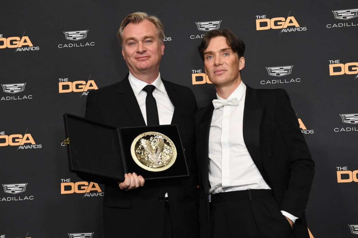  (FILES) Irish actor Cillian Murphy stands with British-US director Christopher Nolan holding the nominee medallion as he is nominated for Outstanding Directorial Achievment in Theatrical Feature Film for 