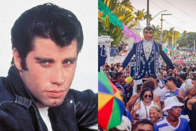 John Travolta  é homenageado há mais de 40 anos no carnaval de Olinda.  -  (crédito: Reprodução e Passos de Bruno - via TCM John Travolta de Olinda)