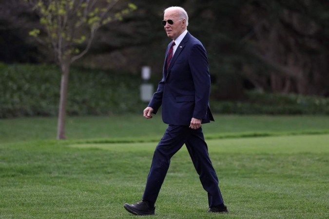 O presidente dos EUA, Joe Biden. Senadores democratas pedem que Biden promova um Estado palestino -  (crédito: Kevin Dietsch / GETTY IMAGES NORTH AMERICA / Getty Images via AFP)
