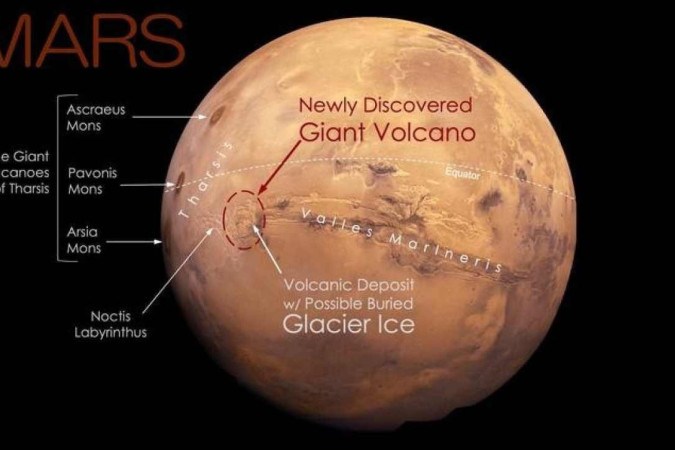 Vulcão descoberto está próximo da linha do equador de Marte -  (crédito: NASA/USGS Mars globe)