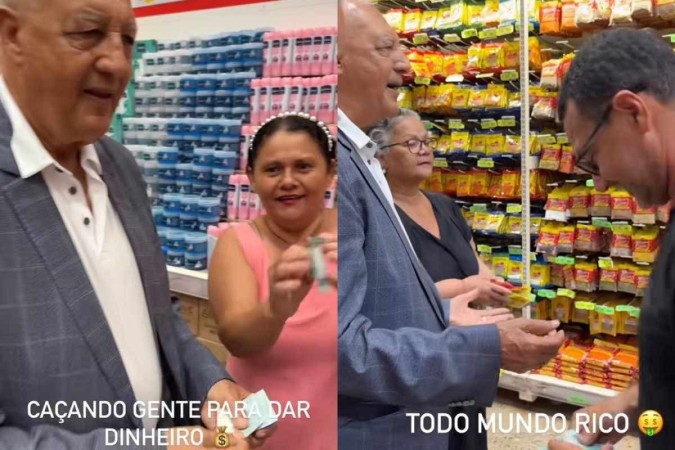 Dono dos supermercados Tático é filmado dando distribuindo dinheiro para clientes -  (crédito: Reprodução Instagram @/ dicas.bsb)