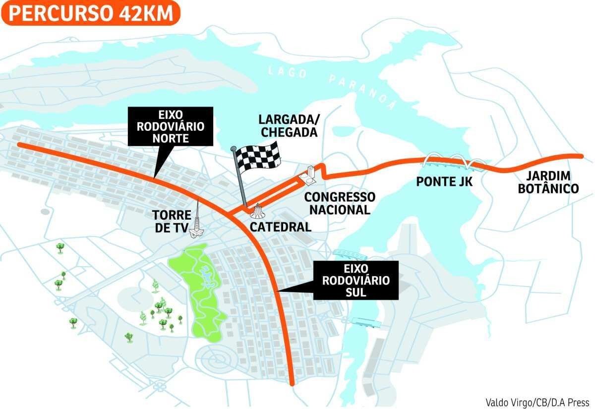 Mapa com o percurso da prova de 42km da Maratona Bras&iacute;lia 2024