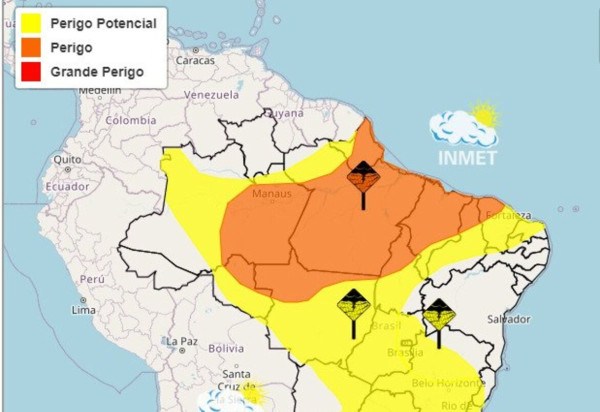 Avisos indicam perigo potencial e perigo de chuvas em quase todos os estados do país -  (crédito: Inmet/Divulgação)