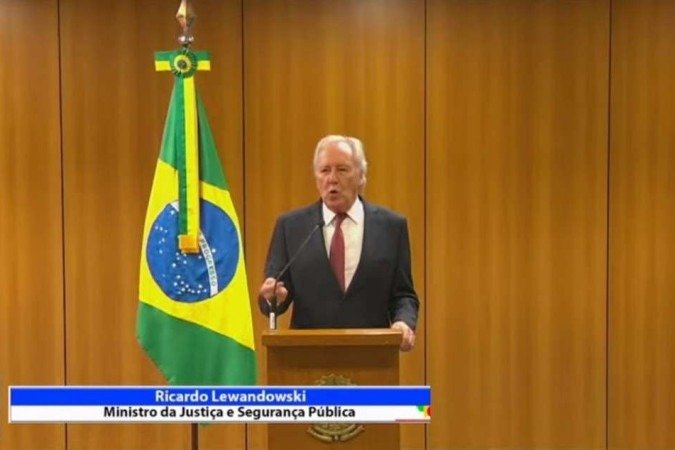 Ministro Ricardo Lewandowski faz pronunciamento sobre caso Marielle Franco - (crédito: Reprodução/MJSP) Ministro Ricardo Lewandowski faz pronunciamento sobre caso Marielle Franco - (crédito: Reprodução/MJSP)