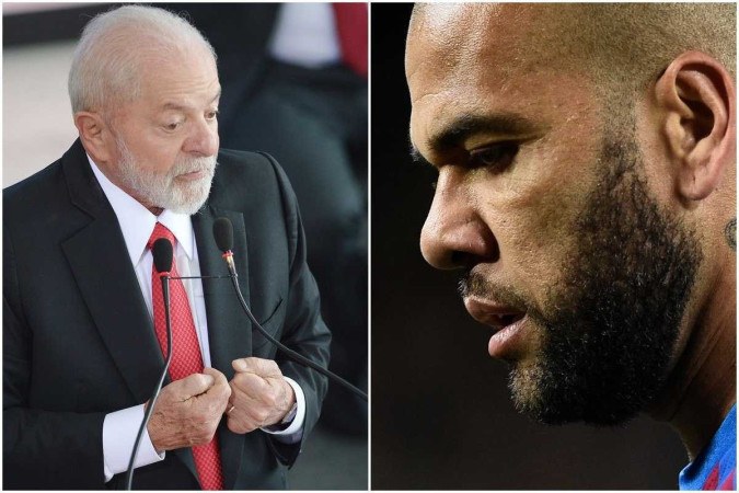 Lula criticou a decisão de conceder liberdade provisória para o ex-jagador Daniel Alves sob a condição de que ele pagasse a fiança de 1 milhão de euros. O brasileiro foi condenado por estupro -  (crédito: Ed Alves/CB/D.A Press e Josep Lago/AFP)