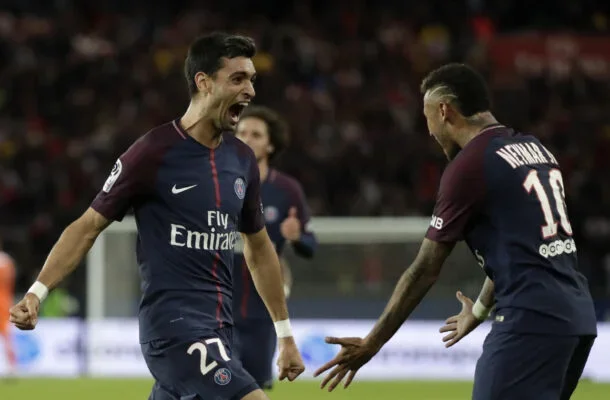 Pastore e Neymar celebram juntos gol do argentino pelo PSG - (crédito: Foto: Stephen Caillet) Pastore e Neymar celebram juntos gol do argentino pelo PSG - (crédito: Foto: Stephen Caillet)
