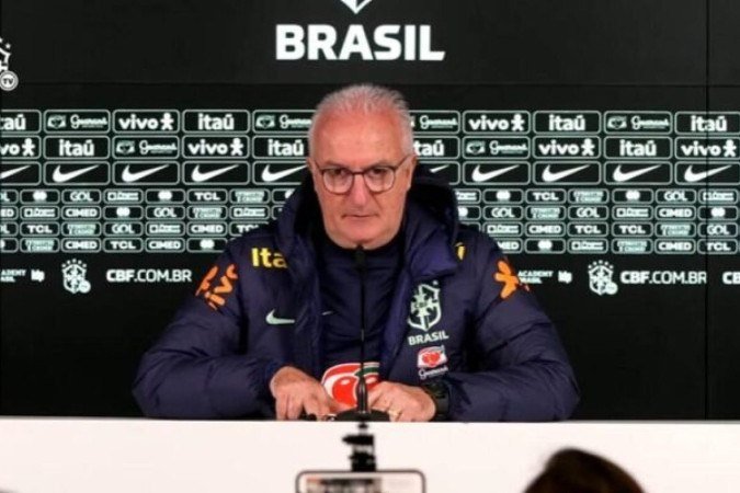 Dorival Júnior durante a coletiva de imprensa - (crédito: Foto: Felipe David / Jogada10) Dorival Júnior durante a coletiva de imprensa - (crédito: Foto: Felipe David / Jogada10)