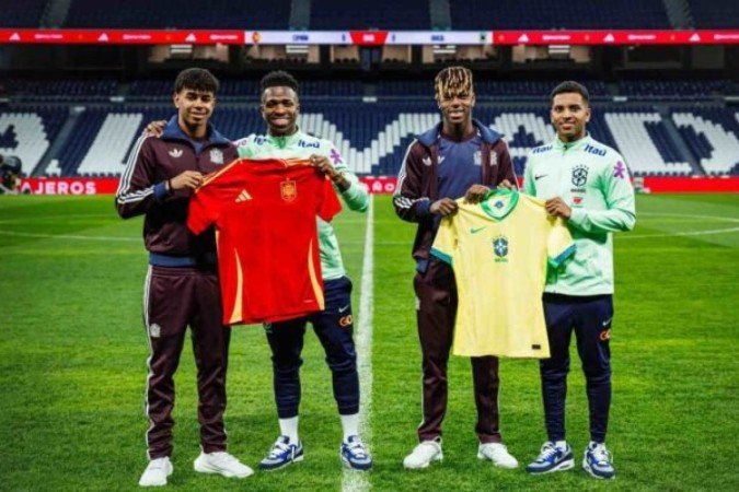 Imagem dos jogadores no estádio do Real Madrid -  (crédito: Foto: Divulgação / RFEF)