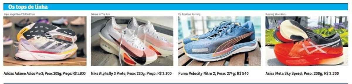 Adidas, Nike, Puma e Asics est&atilde;o entre as marcas de t&ecirc;nis preferidas dos corredores