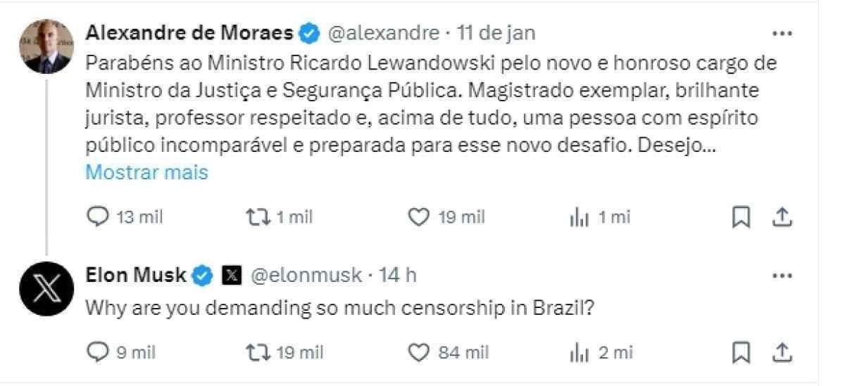 Print de um post de Elon Musk