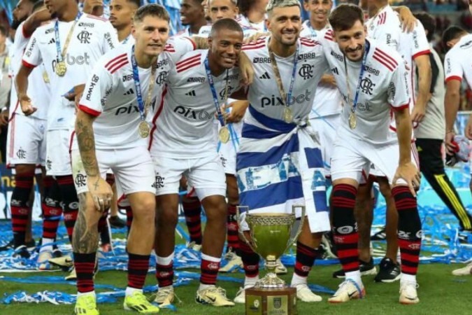 Bruno Henrique celebra o gol decisivo  -  (crédito: Foto: Gilvan de Souza / Flamengo)