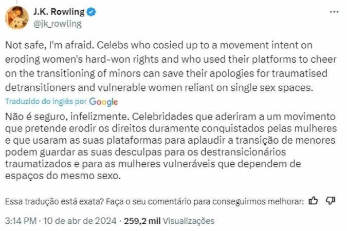 J.K. Rowling no Twitter/X