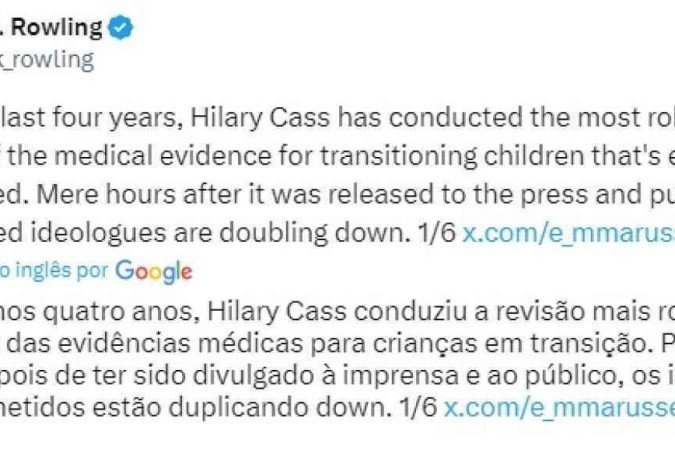 J.K. Rowling no Twitter/X