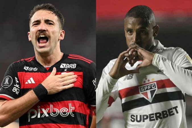 Recém-contratados, os calouros Léo Ortiz e André Silva brilham, respectivamente, nas vitórias do Flamengo e do São Paulo -  (crédito: Mauro Pimentel e Nelson Almeida /AFP)