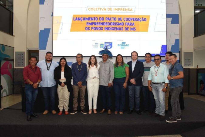 Evento de assinatura do termo de cooperação entre governo do Mato Grosso do Sul e Sebrae para promover o empreendedorismo indígena -  (crédito: Divulgação/Sebrae)