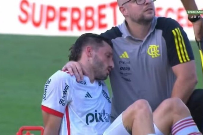Viña deixou o campo após choque de cabeça, passou mal e foi para um hospital em Goiânia -  (crédito: Foto: Marcelo Cortes/Flamengo)