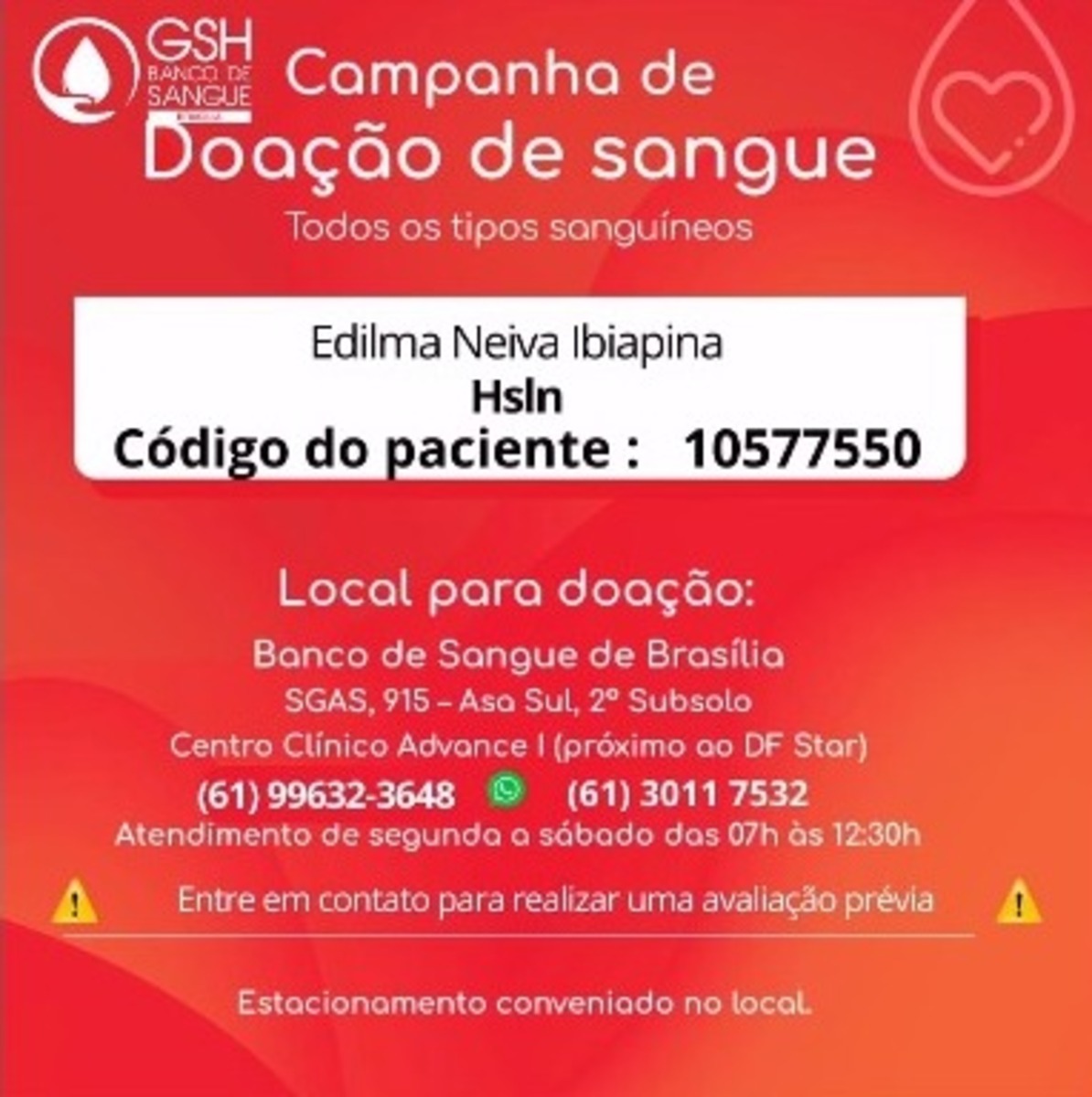 A jornalista Edilma Neiva Ibiapina está precisando de doações de sangue de qualquer tipo