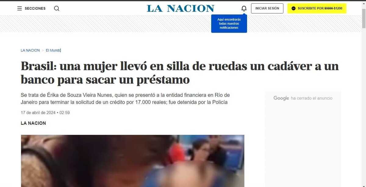 Caso da mulher que levou idoso morto a agência bamcária repercutiu no jornal argentino La Nación