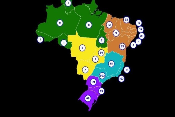 Distribuição de desenvolvedores ou estúdios nas regiões do Brasil.