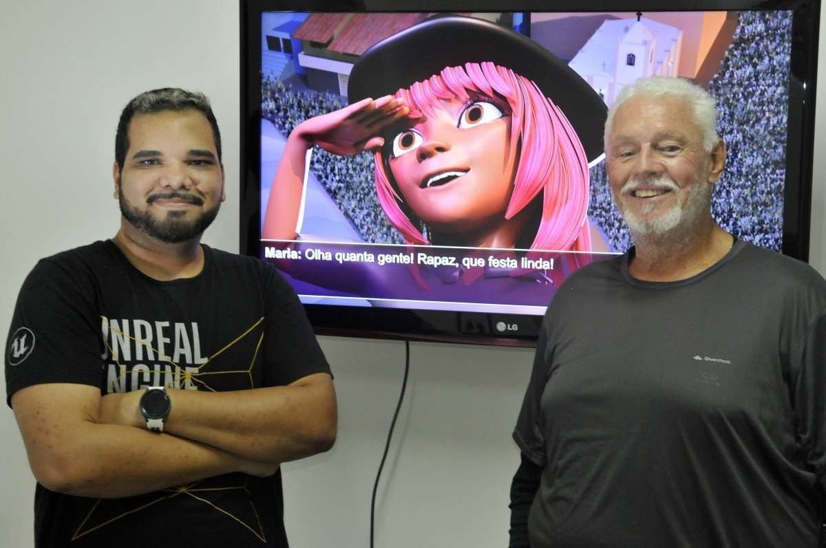  19/04/2024. Crédito: Minervino Júnior/CB/D.A Press. Brasil.  Brasilia - DF. Eraldo Peres e Gabriel criadores de um jogo de computador que tem como objetivo aproximar os jovens da cultura brasileira.