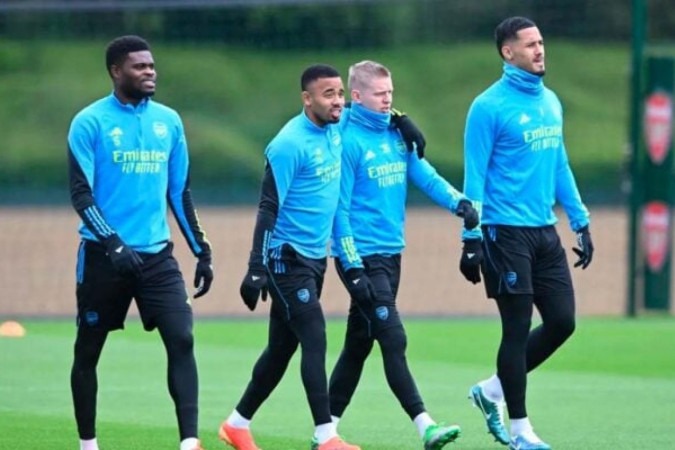 Jogadores do Arsenal durante treinamento da equipe - Foto: Divulgação / Arsenal -  (crédito: Divulgação / Arsenal)