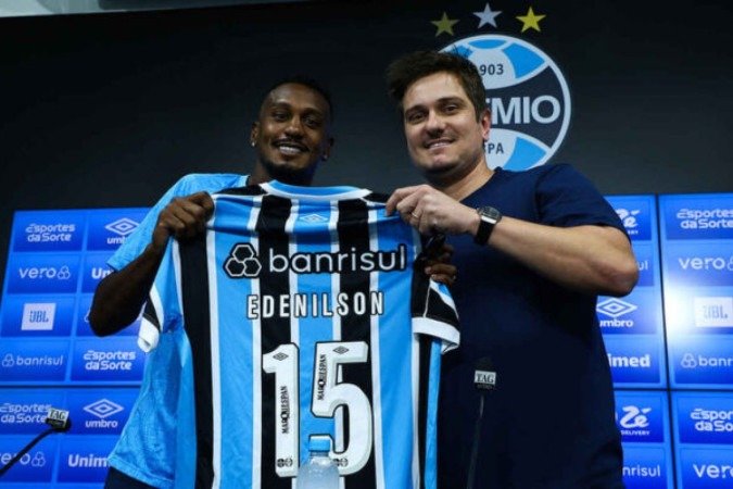Grêmio apresenta Edenilson e Rafael Cabral - (crédito: Foto: Rodrigo Fatturi / Grêmio FBPA) Grêmio apresenta Edenilson e Rafael Cabral - (crédito: Foto: Rodrigo Fatturi / Grêmio FBPA)
