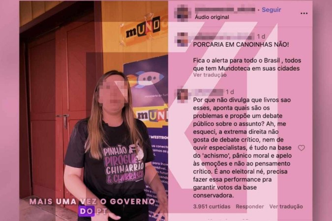 Vídeo publicado no Instagram mostra a prefeita de Canoinhas (SC), Juliana Maciel (PL), jogando no lixo livros do projeto Mundoteca -  (crédito: Reprodução/Comprova)