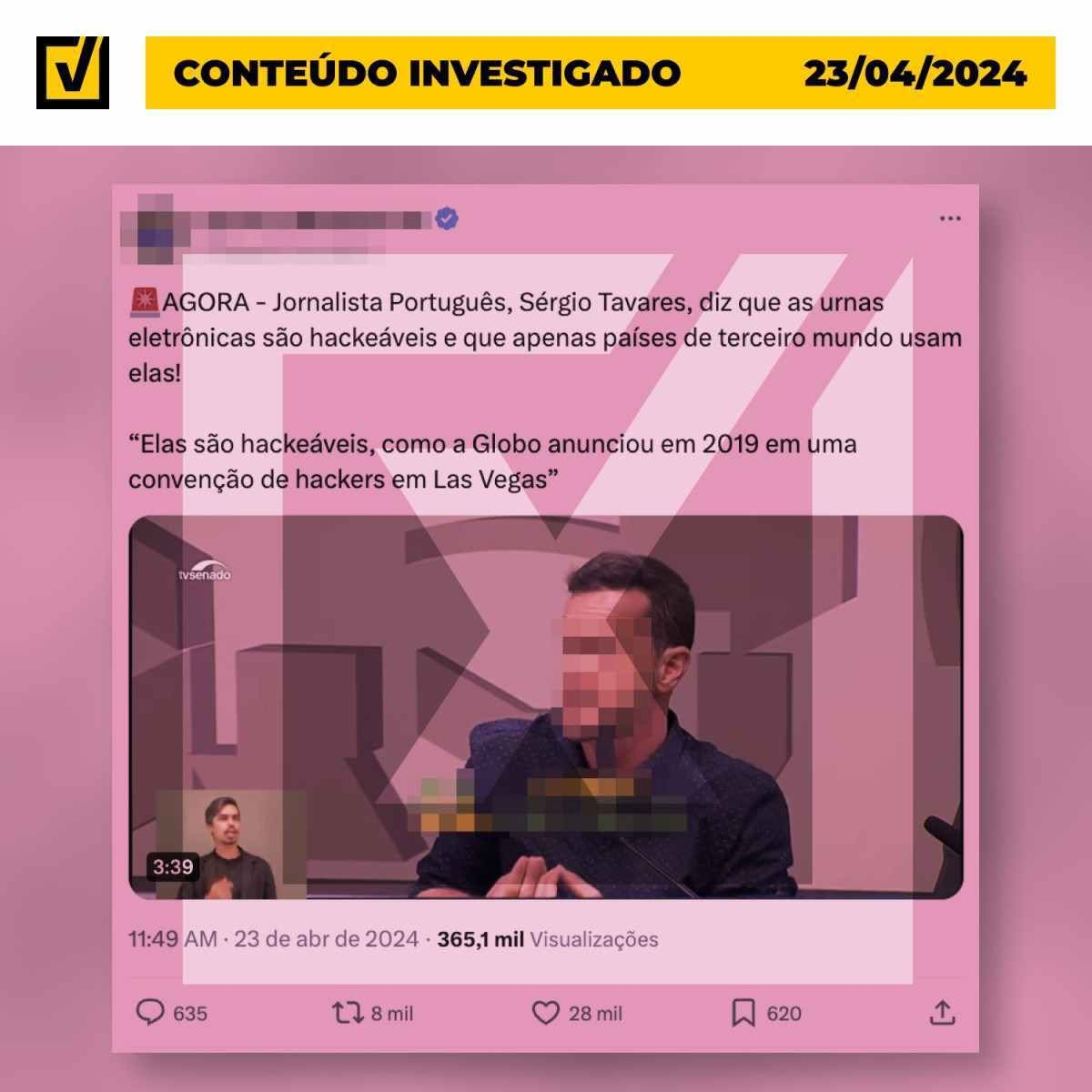 Influenciador português engana ao afirmar que Globo noticiou sobre urnas eletrônicas brasileiras hackeadas nos EUA