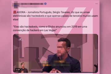 Post em que o influenciador português Sérgio Tavares afirma que a TV Globo informou, em 2019, que uma convenção de hackers em Las Vegas comprovou que as urnas eletrônicas brasileiras são hackeáveis -  (crédito: Reprodução/Comprova)