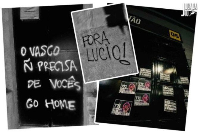 Muros de São Januário, estádio do Vasco, pichados nesta terça-feira (30)  -  (crédito:  Marcelo Caitano)