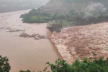 Barragem 14 de Julho rompe parcialmente no Rio Grande do Sul -  (crédito: Reprodução/Redes Sociais)
