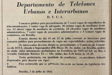 Matéria publicada no Correio Braziliense sobre o primeiro concurso de Brasília -  (crédito: Fotos: Acervo do Correio Braziliense/Cedoc)