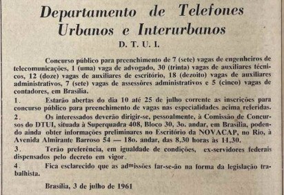 Matéria publicada no Correio Braziliense sobre o primeiro concurso de Brasília -  (crédito: Fotos: Acervo do Correio Braziliense/Cedoc)
