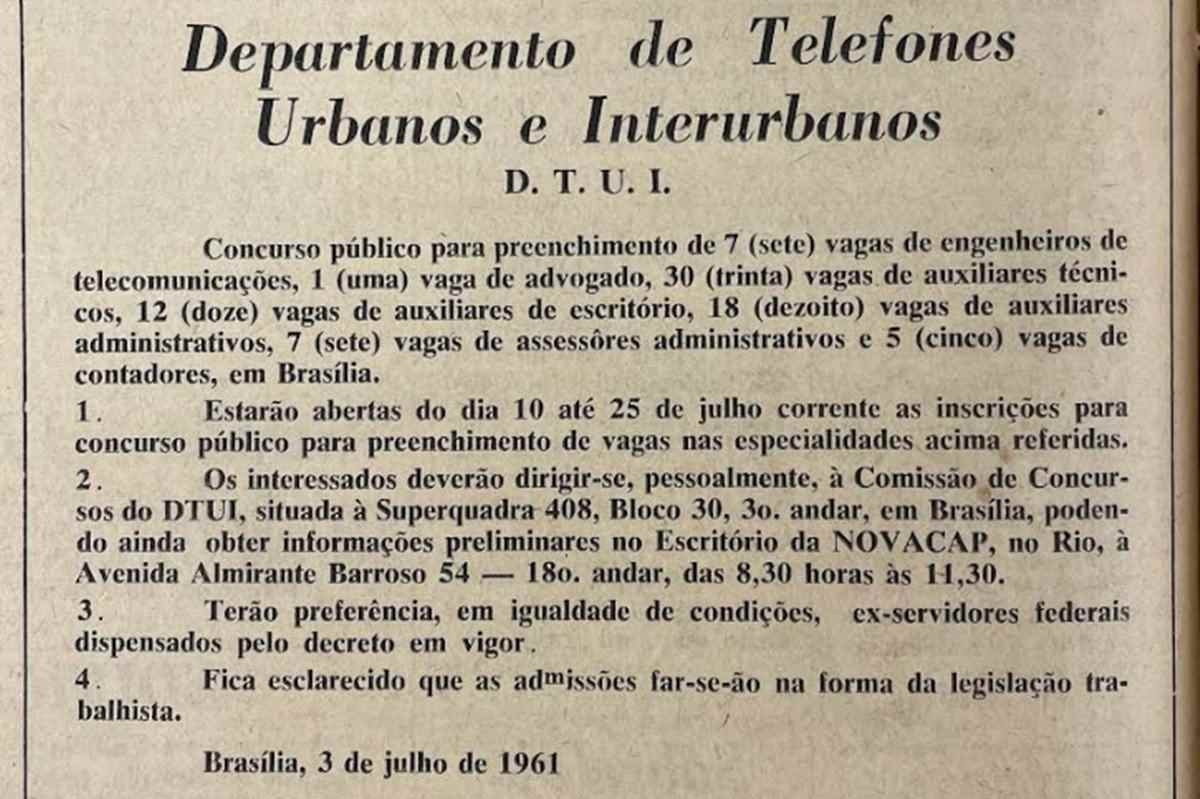 Matéria publicada no Correio Braziliense sobre o primeiro concurso de Brasília