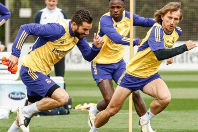 Jogadores do Real Madrid durante treinamento da equipe - Foto: Divulgação/Real Madrid - (crédito: Divulgação/Real Madrid) Jogadores do Real Madrid durante treinamento da equipe - Foto: Divulgação/Real Madrid - (crédito: Divulgação/Real Madrid)