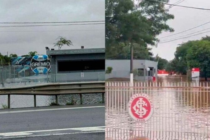 Registro da entrada do CT do Inter inundado pelo lago Guaíba -  (crédito: Foto: Reprodução/Internet)