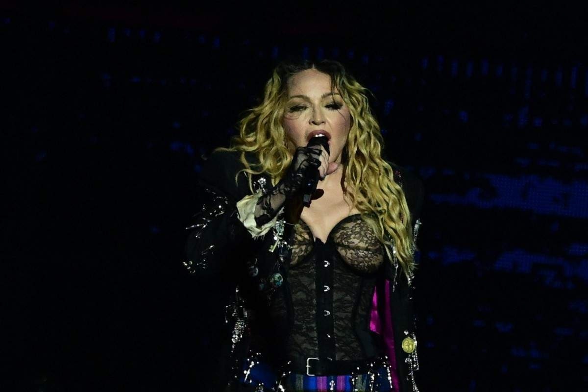  US pop star Madonna performs onstage during a free concert at Copacabana beach in Rio de Janeiro, Brazil, on May 4, 2024. . Madonna ended her ?The Celebration Tour? with a performance attended by some 1.5 million enthusiastic fans. (Photo by Pablo PORCIUNCULA / AFP) 