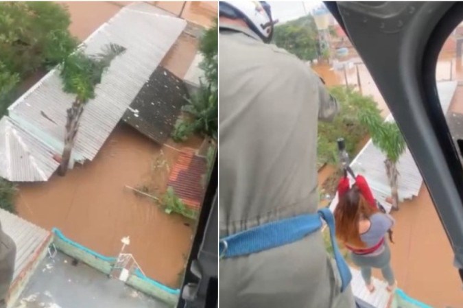 Chuvas no RS: Família é resgatada de telhado em Canoas por helicóptero