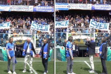 Eriksson recebe as saudações de todos no estádio da Sampdoria, onde ele foi campeão nos anos 90 -  (crédito:  Foto: Reprodução de vídeo Instagram Sampdoria)