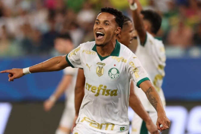Lázaro celebra o gol que marcou para o Palmeiras  -  (crédito: Foto: Cesar Greco/Palmeiras)