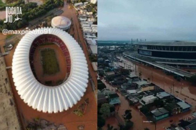 Beira-Rio e Arena do Grêmio também sofreram alagamentos - (crédito: Fotos: Max Peixoto / Richard Dücker / MetSul Meteorologia) Beira-Rio e Arena do Grêmio também sofreram alagamentos - (crédito: Fotos: Max Peixoto / Richard Dücker / MetSul Meteorologia)