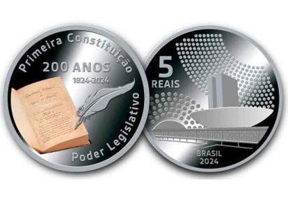 No dia 11 de abril, o Banco Central (BC) colocou em circulação uma nova moeda de R$ 5 para celebrar os 200 anos da primeira Constituição. Relembre outras moedas comemorativas lançadas pelo BC ao longo dos anos! -  (crédito:  Divulgação)