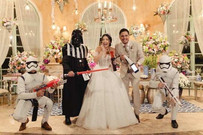 Gravata criativa no casamento de Jéssica e Tiago