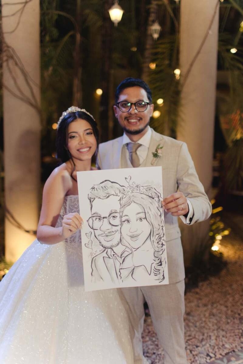Caricaturas no casamento de Jéssica e Tiago