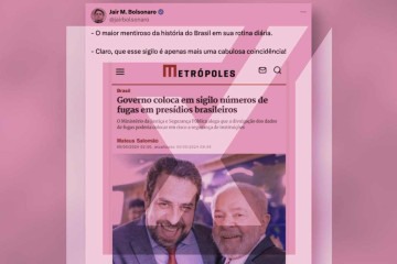 A imagem publicada por Jair Bolsonaro é uma montagem que utiliza a captura de tela de uma reportagem do portal Metrópoles e uma fotografia de Lula com Guilherme Boulos -  (crédito: Reprodução/Comprova)